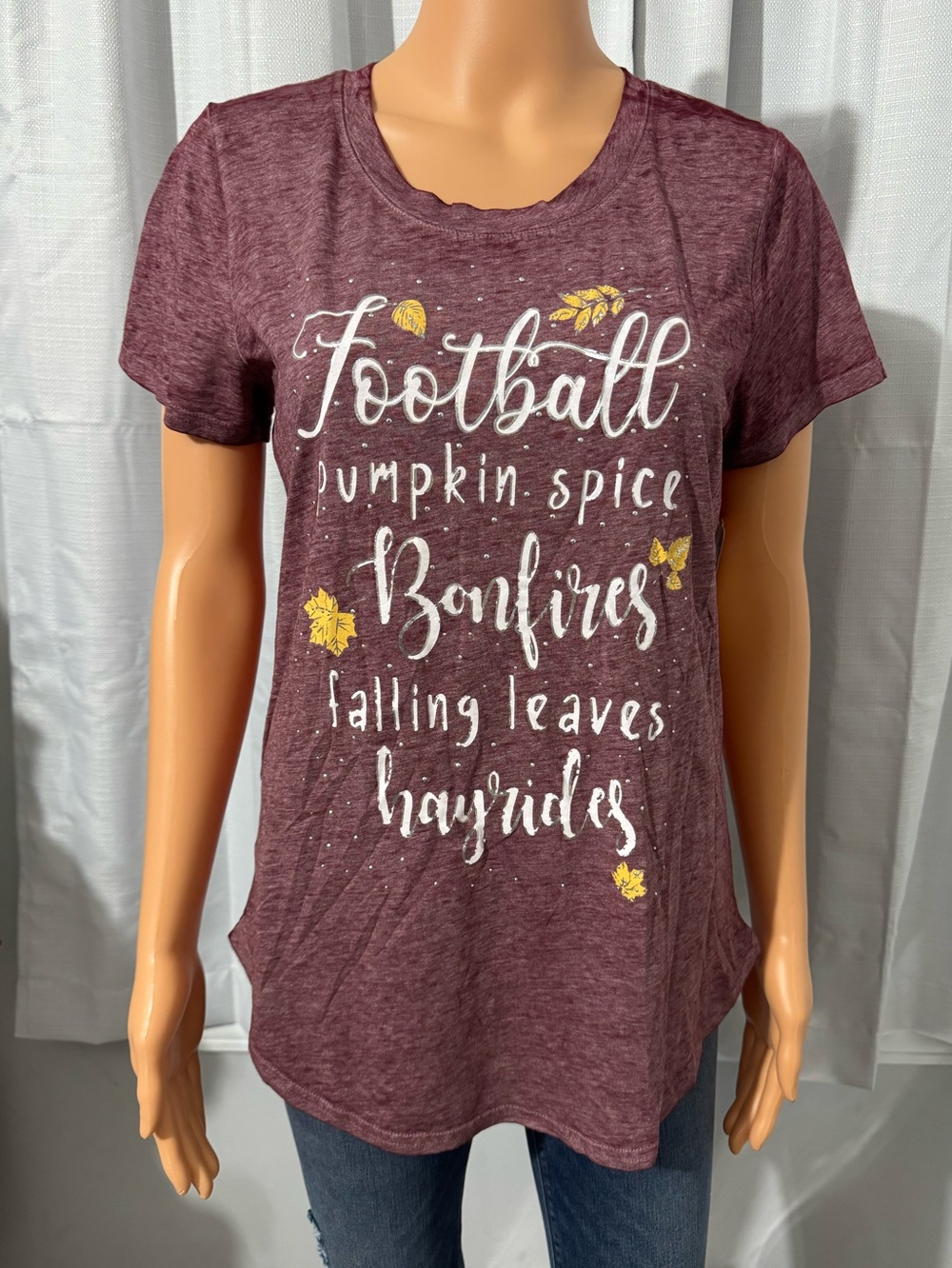 Cute Anneliese size M purple Autumn theme short sleeve shirt new